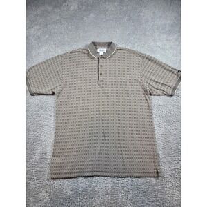 IZOD Golf Polo Shirt Medium Tan Black Mens Geometric Print Short Sleeve Cotton
